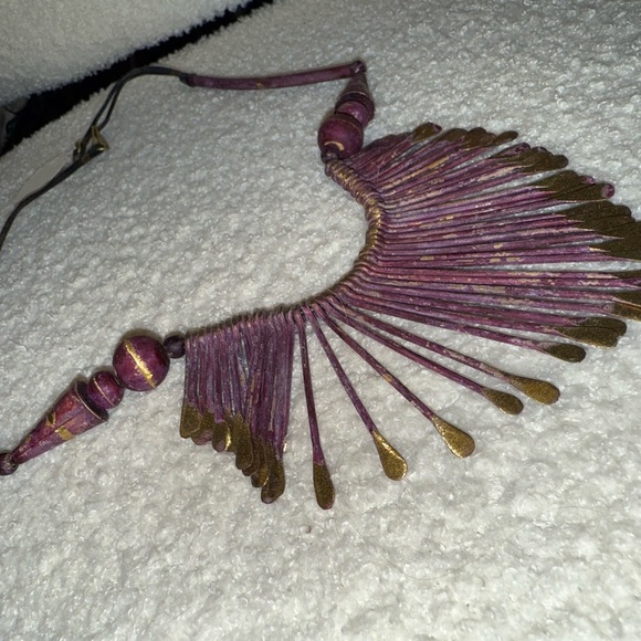 Vintage Large Egyptian Brass Rare Tribal Purple and Gold Necklace - Picture 2 of 9